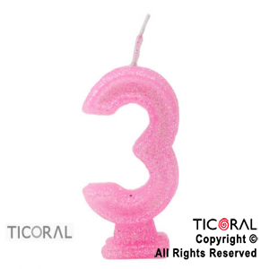 VELA NUMERO 3 ROSA CON GIBRE HS2877-3 x 1
